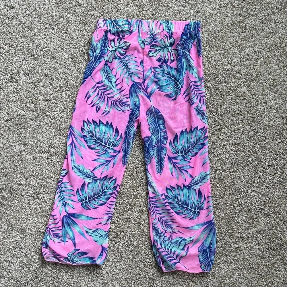 Kids Tropical Pull on Sheer Gauze Beach Pants, Size 5Y
